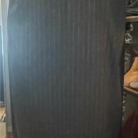 Charcoal gray pinstripe pencil skirt maxi with black side panels and border. - Picture 3 of 14